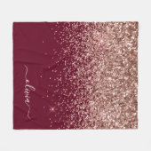 Burgundy Blush Roze Rose Goud Glitter Monogram Fleece Deken (Voorkant (Horizontaal))