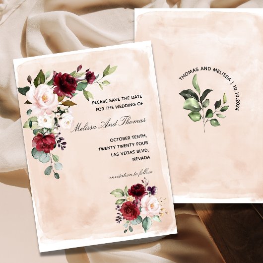 Burgundy Blush Roze Save The Date Aankondiging