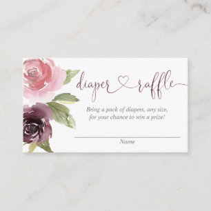 burgundy blush rustige floral diaper raffle cards informatiekaartje