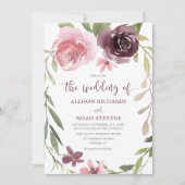 Burgundy blush rustige waterverf bruiloft kaart (Voorkant)