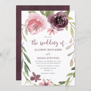 Burgundy blush rustige waterverf bruiloft kaart