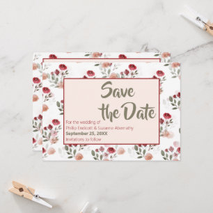 Burgundy Blush Sage Rozen Patroon Save the Date  Kaart