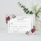 Burgundy Blush Silver Floral Wedding Cartes RSVP (Debout devant)