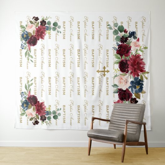 Burgundy Blush Step & Herhaal Baptism Backdrop Wandkleed (In Situ (horizontaal))