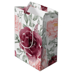 Burgundy blush waterverf floral medium cadeauzakje