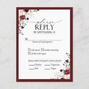 Burgundy Blush Waterverf Floral Wedding RSVP Uitnodiging Briefkaart