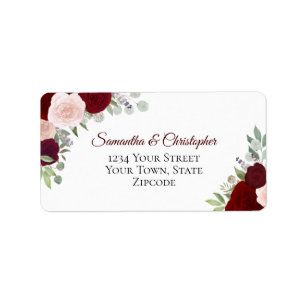 Burgundy & Blush Waterverf Rozen Weddenschap Etiket