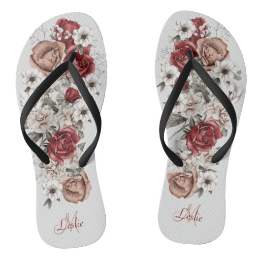 Burgundy Blush & White Roses Teenslippers (Voetbed)