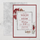Burgundy, Blush, White Roses Wedding Invitation Kaart (Voorkant / Achterkant)