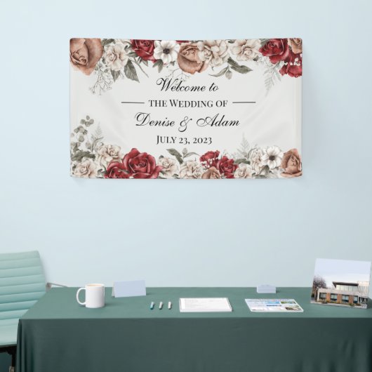 Burgundy Blush & White Roses Wedding Spandoek (Beurs)