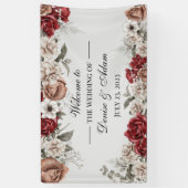 Burgundy Blush & White Roses Wedding Spandoek (Verticaal)