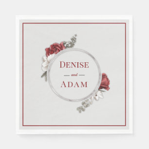 Burgundy Blush & Witte Rozen Zilver Folie Servet