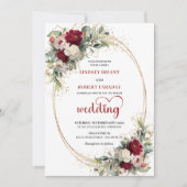 Burgundy Boho Chic Gold Wedding Invitation (Devant)