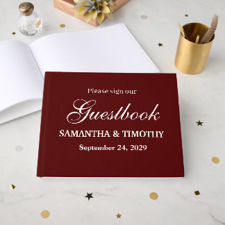 Burgundy Boho Eenvoudig Modern Minimalistisch Huwe Gastenboek