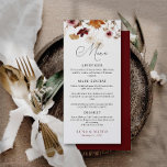 Burgundy Boho Fall Floral Mariage Menu<br><div class="desc">Boho Thème Bourgogne Automne Floral Mariage Cartes de menu. Conçu avec des fleurs de chute d'aquarelle Objets correspondants dans notre magasin Cava Party Design</div>