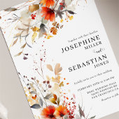 Burgundy Boho Fall Floral Photo Faire-part de mari