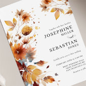 Burgundy Boho Fall Floral Photo Faire-part de mari