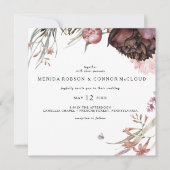 Burgundy Boho Floral Carré Faire-part de mariage (Devant)