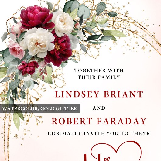 Burgundy Boho Floral Luxury Wedding Invitation