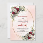 Burgundy Boho Floral Luxury Wedding Invitation Kaart (Voorkant)