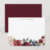 Burgundy boho floral personalized Stationery Notitiekaartje (Voorkant / Achterkant)