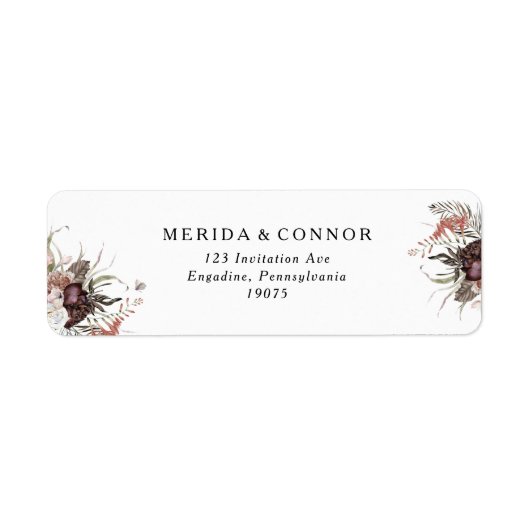 Burgundy Boho Floral Return Address Label (Voorkant)