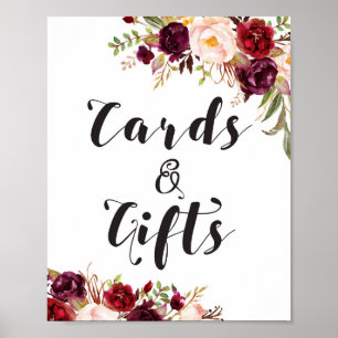 Burgundy Boho Floral Sign - Kaarten en cadeautjes Poster