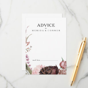 Burgundy Boho Floral Wedding Advice Card Advieskaart