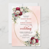 Burgundy Boho Floral Wedding Invitation Gold Frame (Devant)