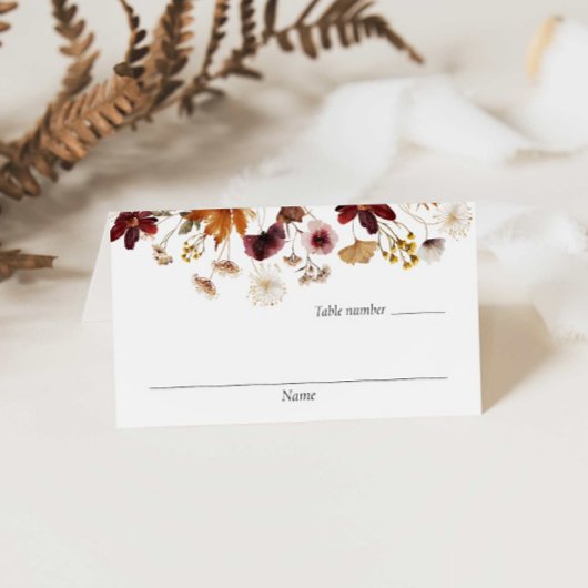 Burgundy Boho Floral Wedding Place Cards