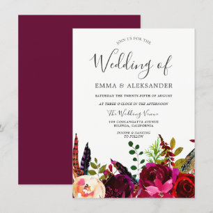 Burgundy Boho Flowers Herfst herfst bruiloft Kaart