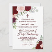 Burgundy Boho Roses Catholic QR Code Wedding Kaart (Voorkant)