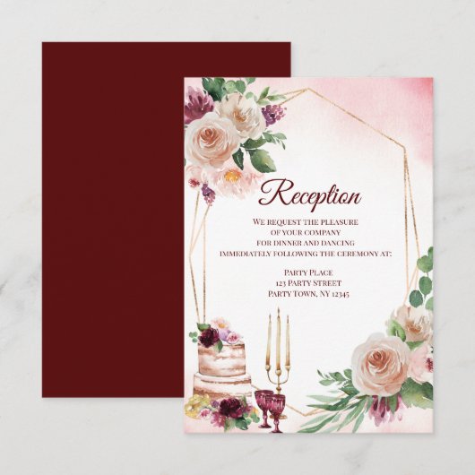 Burgundy Boho Wine Waterverf Floral Kaart (Voorkant / Achterkant)