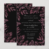 Burgundy Bordeaux Black Glitter Leafs Floral Lijst Kaart (Voorkant / Achterkant)