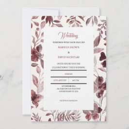Burgundy Botanical Elegance Wedding Invitation Kaart