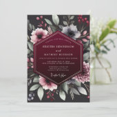Burgundy Botanical Romance Wedding Kaart (Staand voorkant)