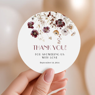 Burgundy Botanische Dankzeggel met Liefde Ronde Sticker
