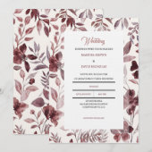 Burgundy Botanische Elegantie Huwelijksuitnodiging Kaart (Voorkant / Achterkant)