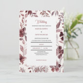 Burgundy Botanische Elegantie Huwelijksuitnodiging Kaart (Staand voorkant)