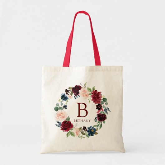 Burgundy Bouquet Bold Monogram Tote Bag (Voorkant)