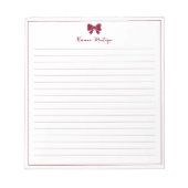 Burgundy Bow Border Custom Name Lined Notitieblok (Voorkant)