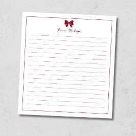 Burgundy Bow Border Custom Name Lined Notitieblok