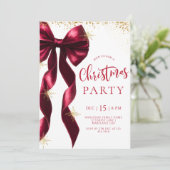 Burgundy Bow Christmas Party Invitation (Debout devant)
