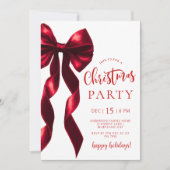 Burgundy Bow Christmas Party Invitation (Devant)