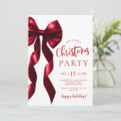 Burgundy Bow Christmas Party Invitation (Debout devant)
