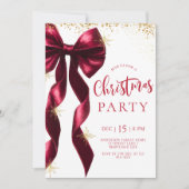 Burgundy Bow Christmas Party Invitation Kaart (Voorkant)