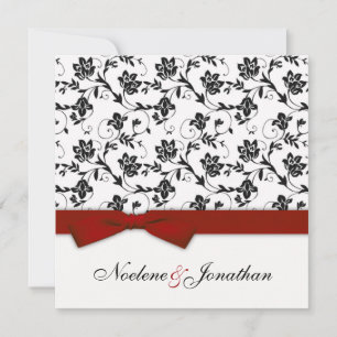 Burgundy Bow Flower Wedding Invitation Kaart