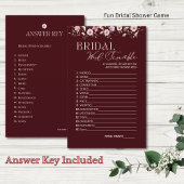 Burgundy Bridal Word Scramble Game With Answer Key