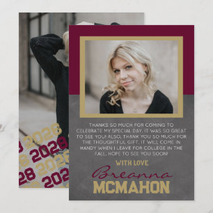 Burgundy & Bronze Graduation Carte de remerciement