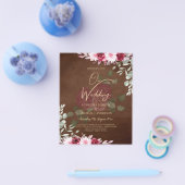 Burgundy Brown Floral Winter Fall Wedding Invite Flyer (Enkel)